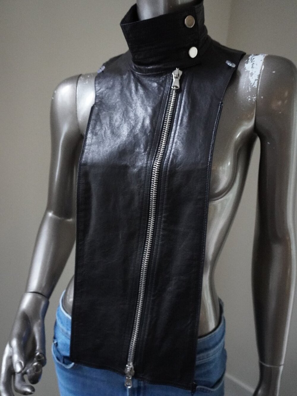 Veronica Beard Black Leather Moto Dickey